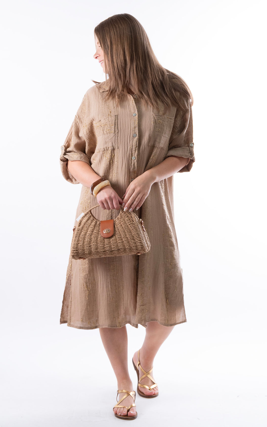 Zadie Gold Line Shirt Dress | Mocha
