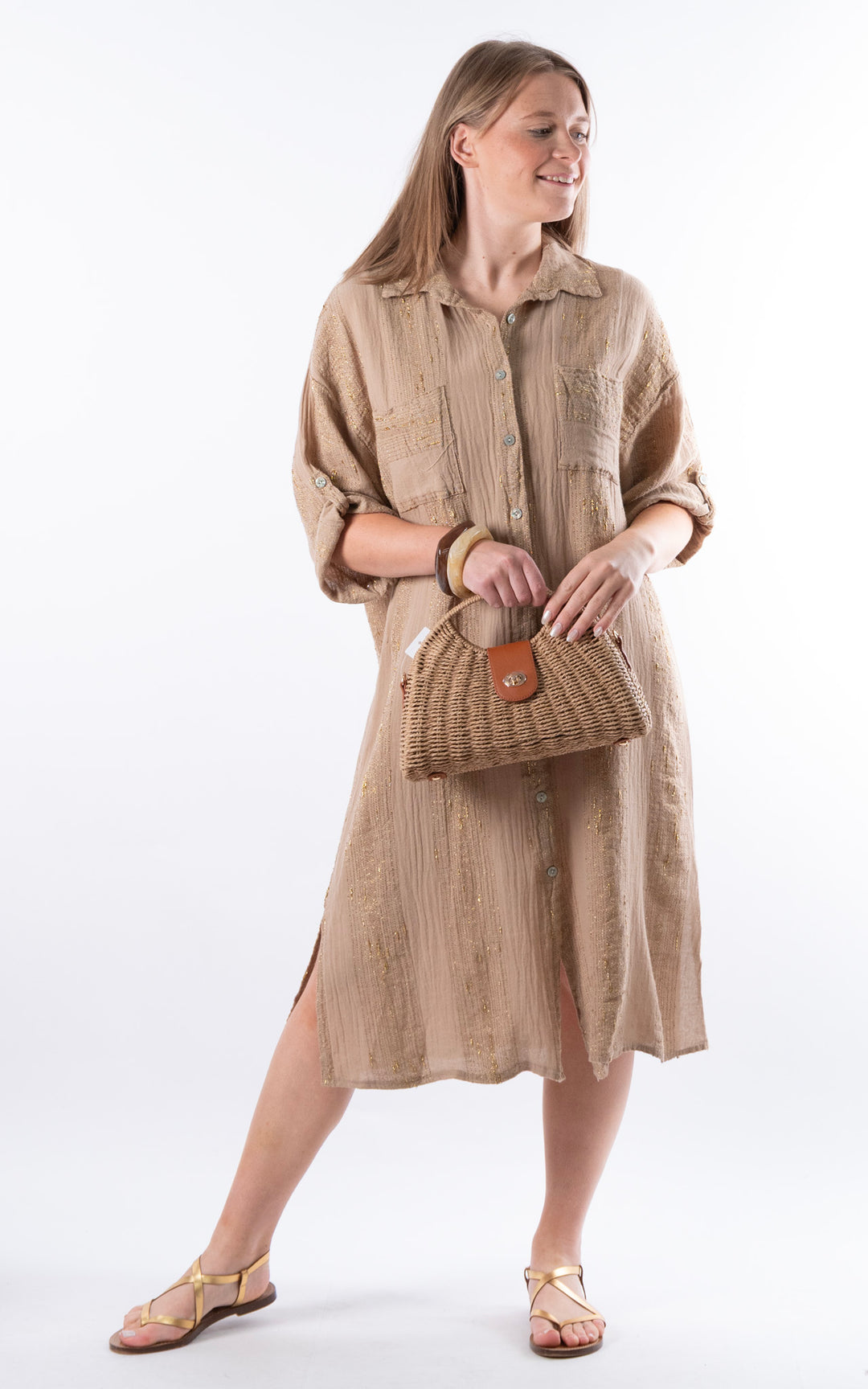 Zadie Gold Line Shirt Dress | Mocha