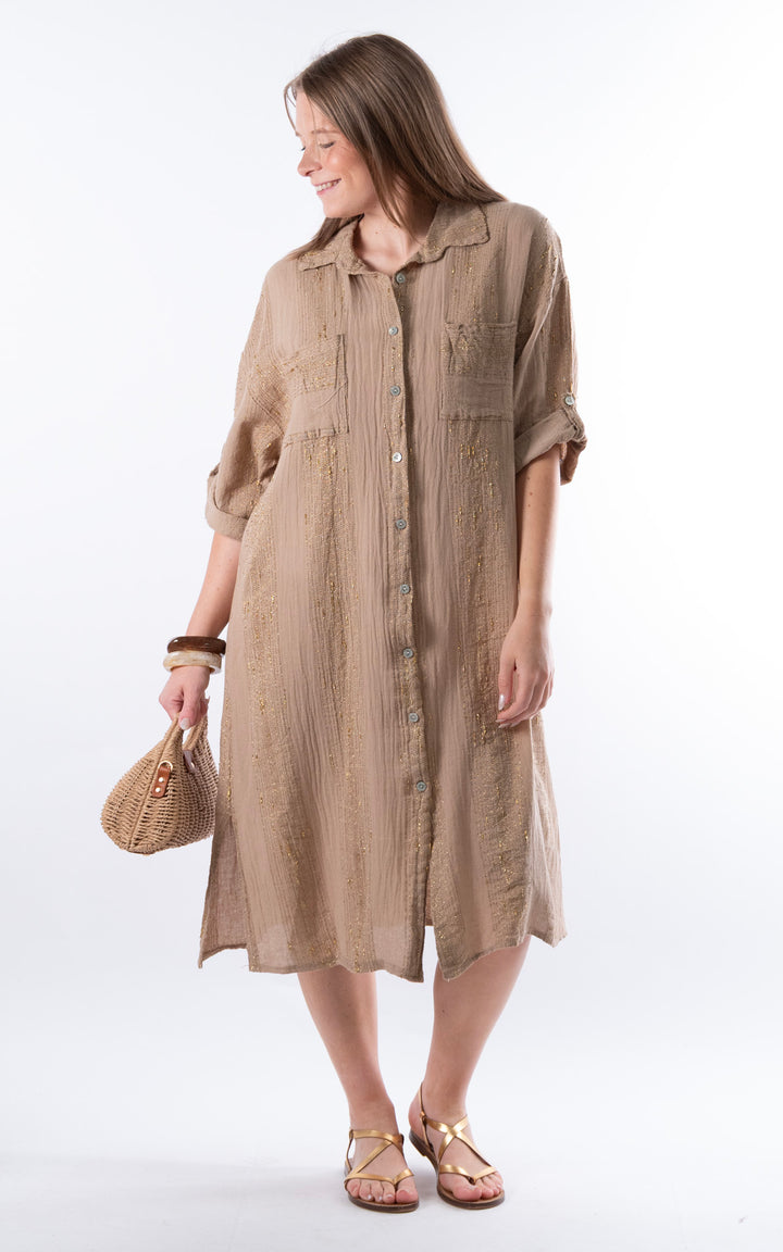 Zadie Gold Line Shirt Dress | Mocha