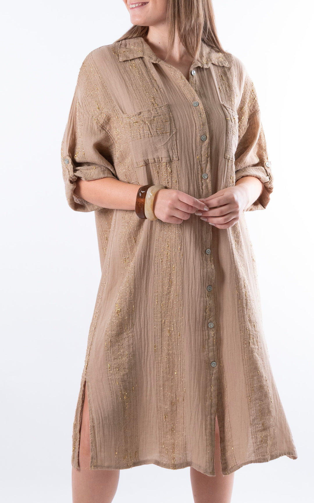 Zadie Gold Line Shirt Dress | Mocha