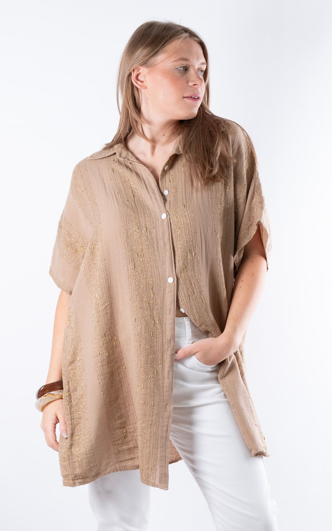 Zadie Gold Line Shirt | Mocha