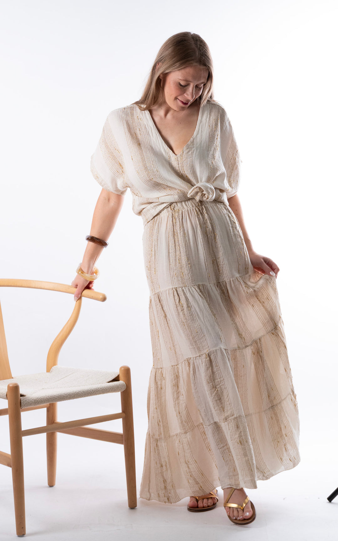 Zadie Gold Line Skirt | Beige