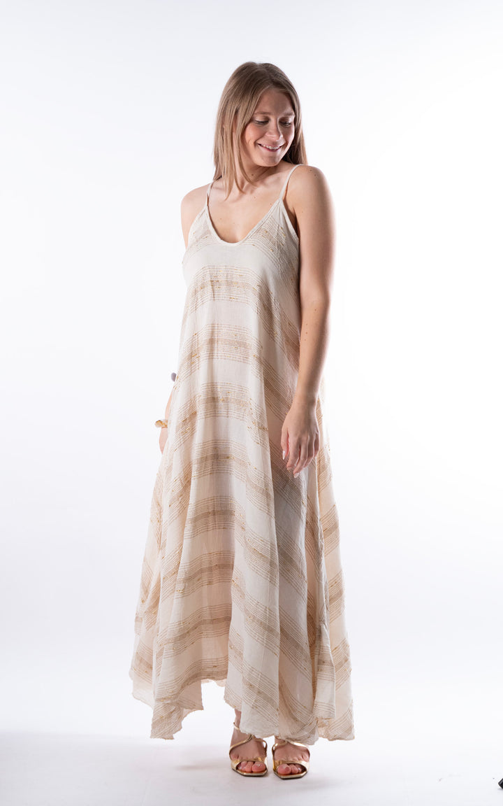 Zadie Gold Line Strap Dress | Beige
