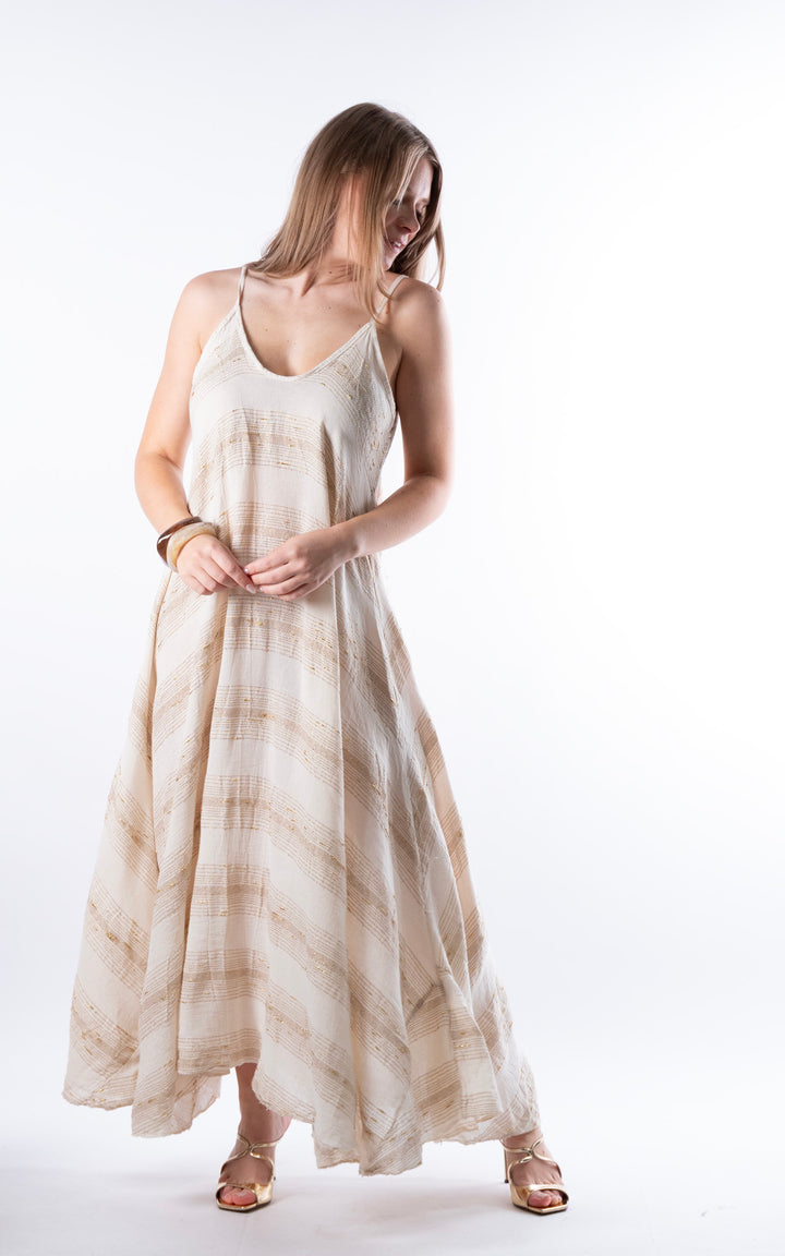 Zadie Gold Line Strap Dress | Beige