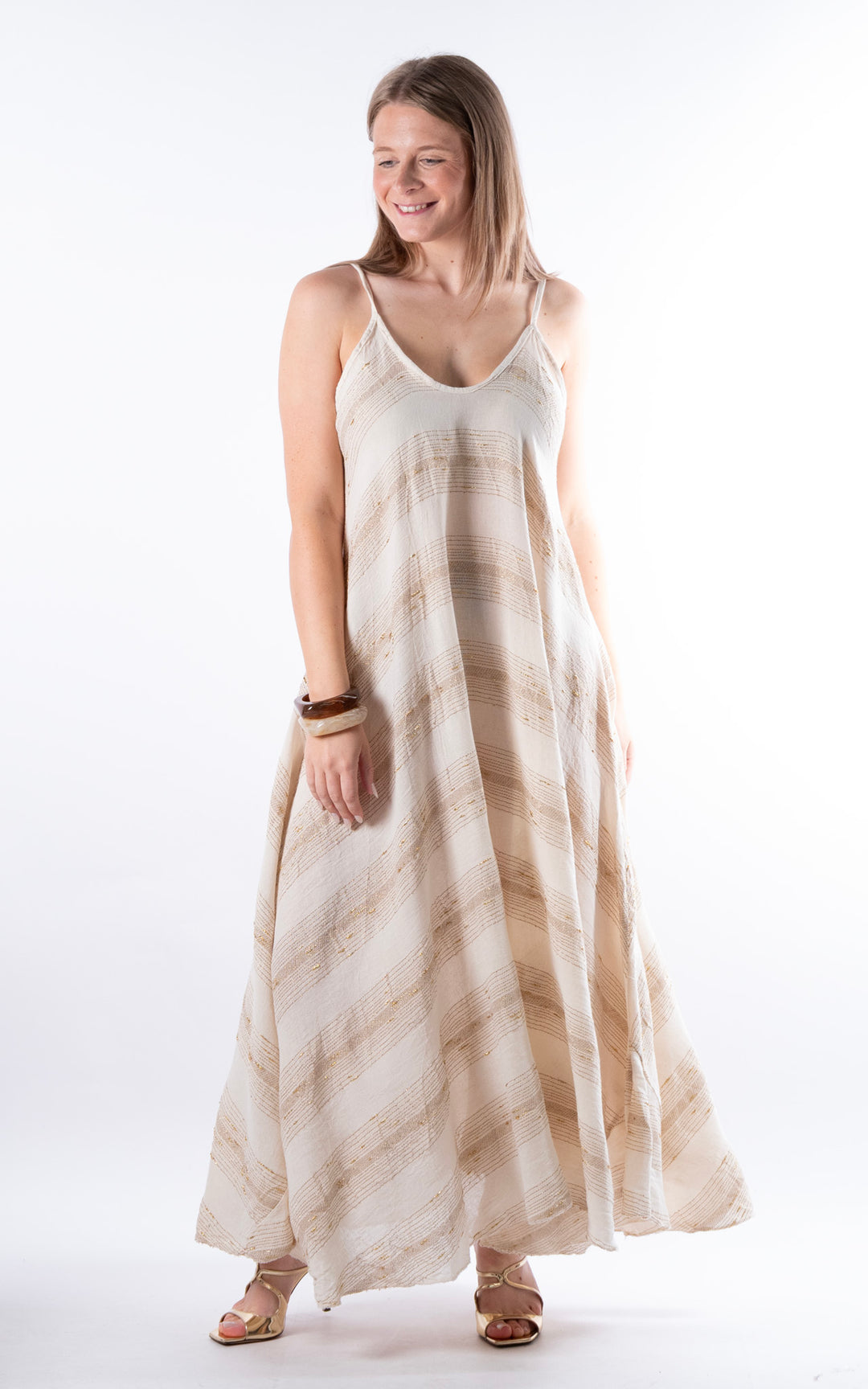 Zadie Gold Line Strap Dress | Beige