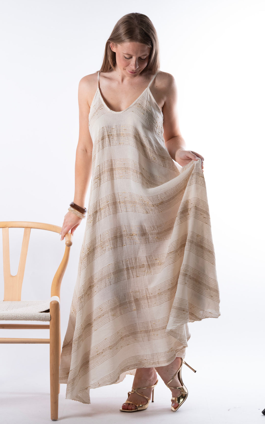 Zadie Gold Line Strap Dress | Beige