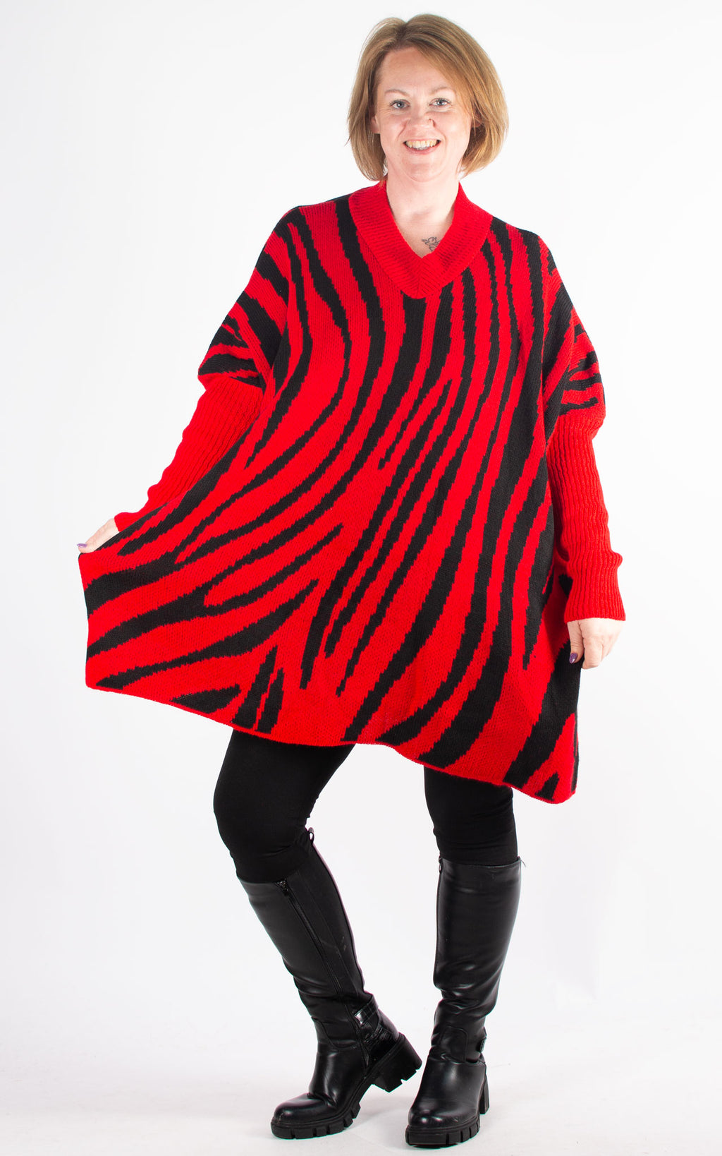 Zebra V-neck Jumper | Red