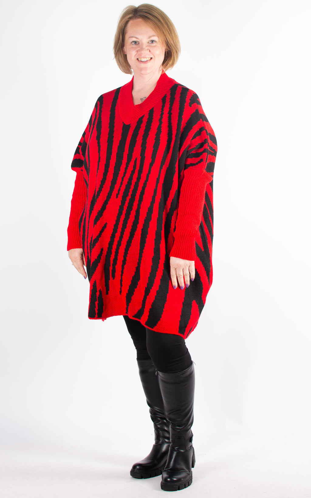 Zebra V-neck Jumper | Red