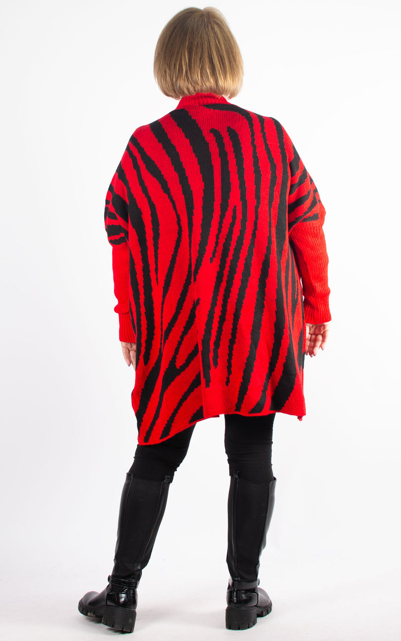 Zebra V-neck Jumper | Red