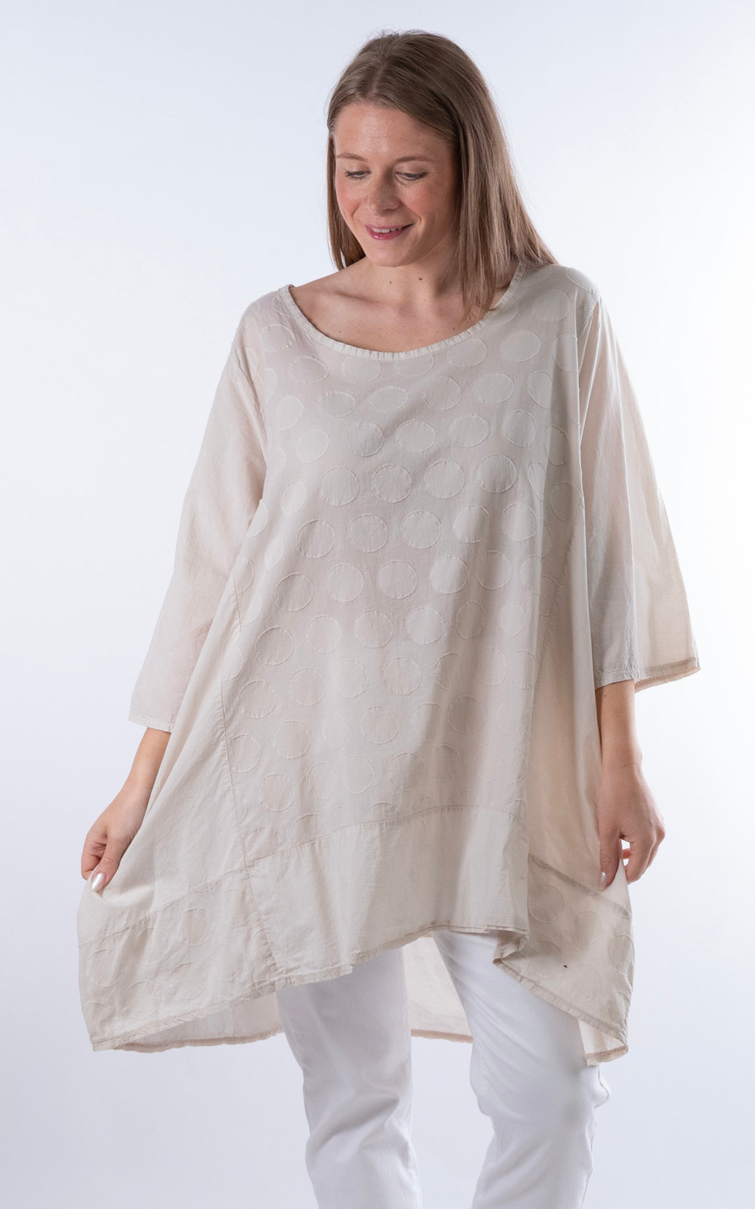 Zena Spotted Longline Top | Beige