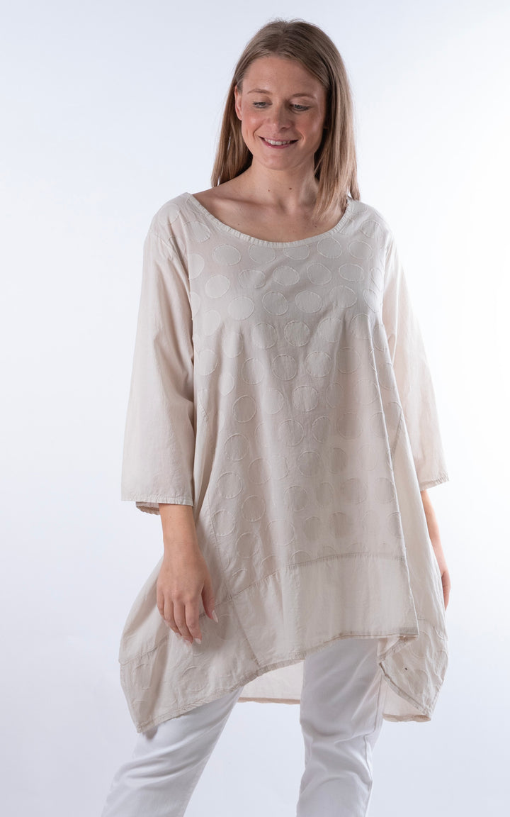 Zena Spotted Longline Top | Beige