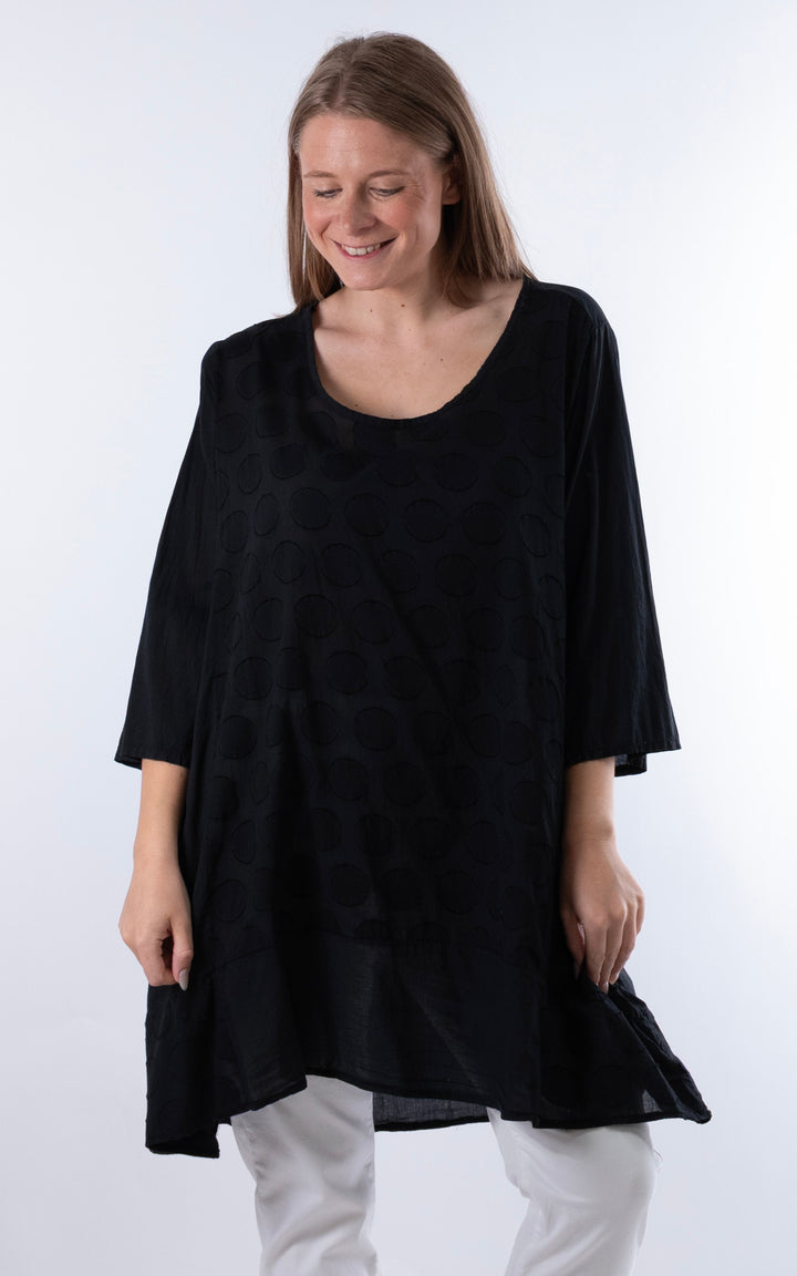 Zena Spotted Longline Top | Black