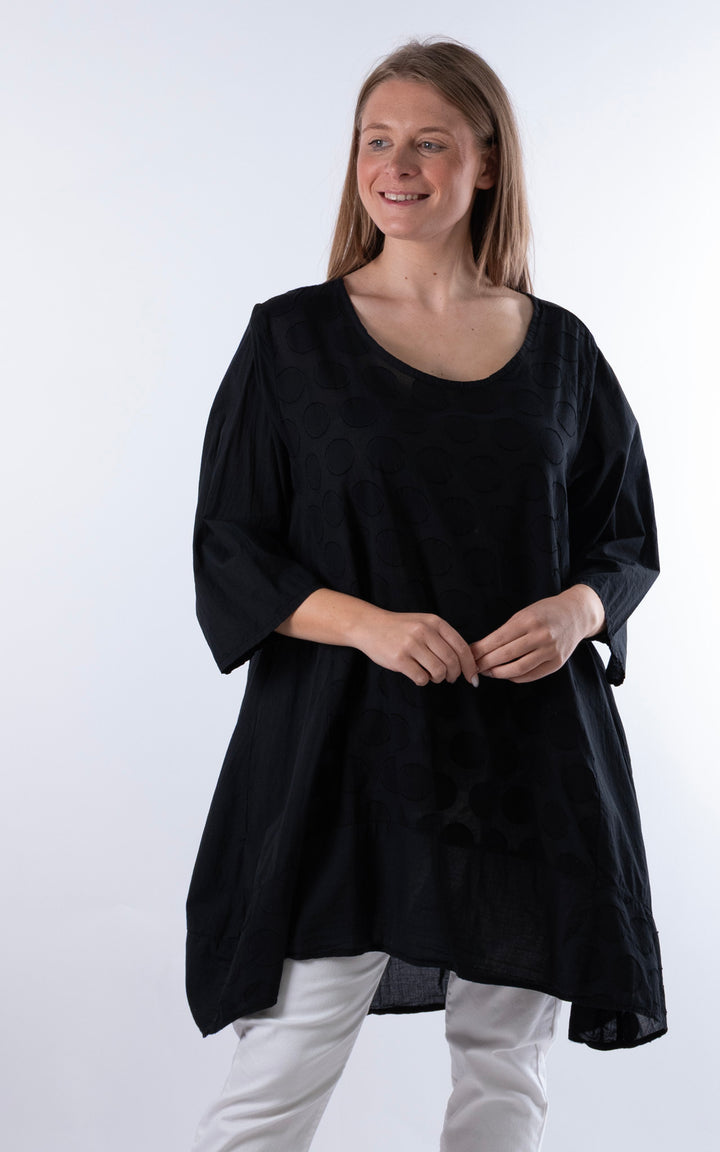 Zena Spotted Longline Top | Black