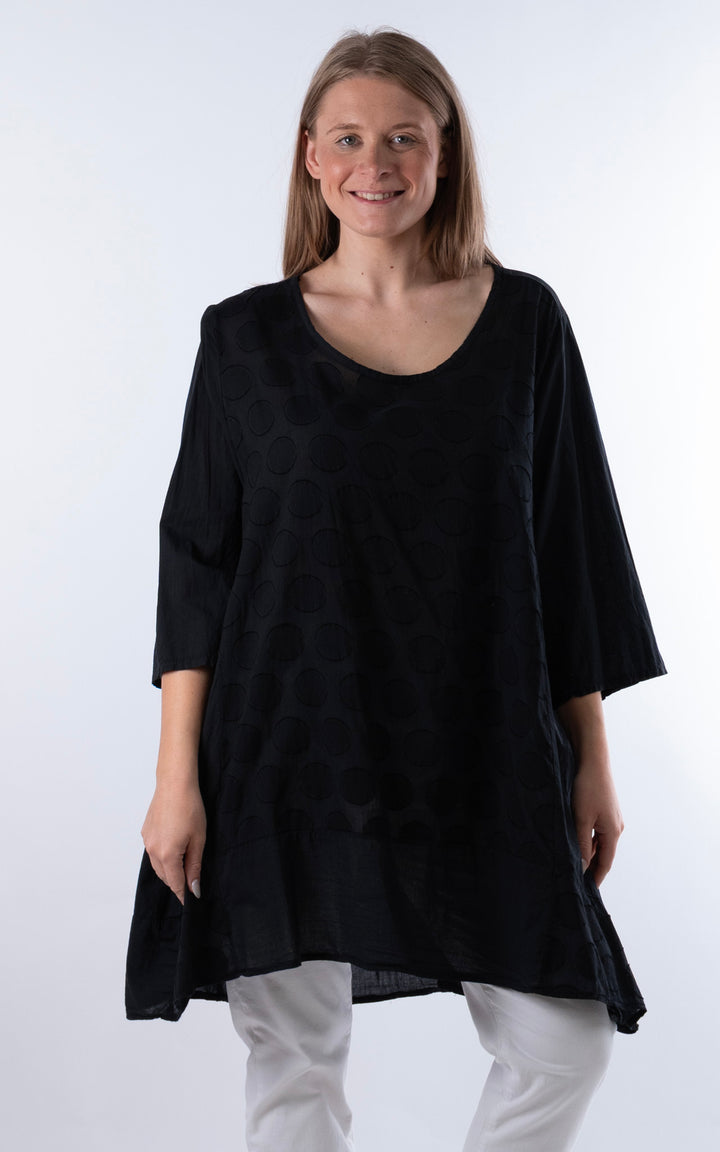 Zena Spotted Longline Top | Black