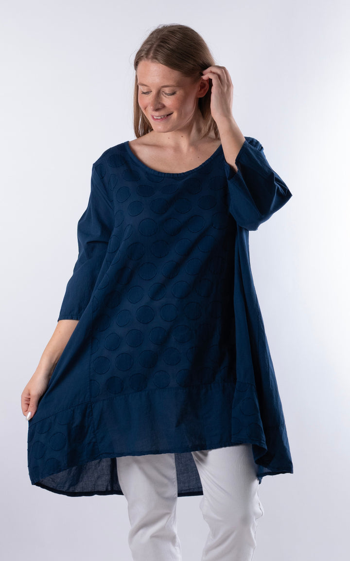 Zena Spotted Longline Top | Navy