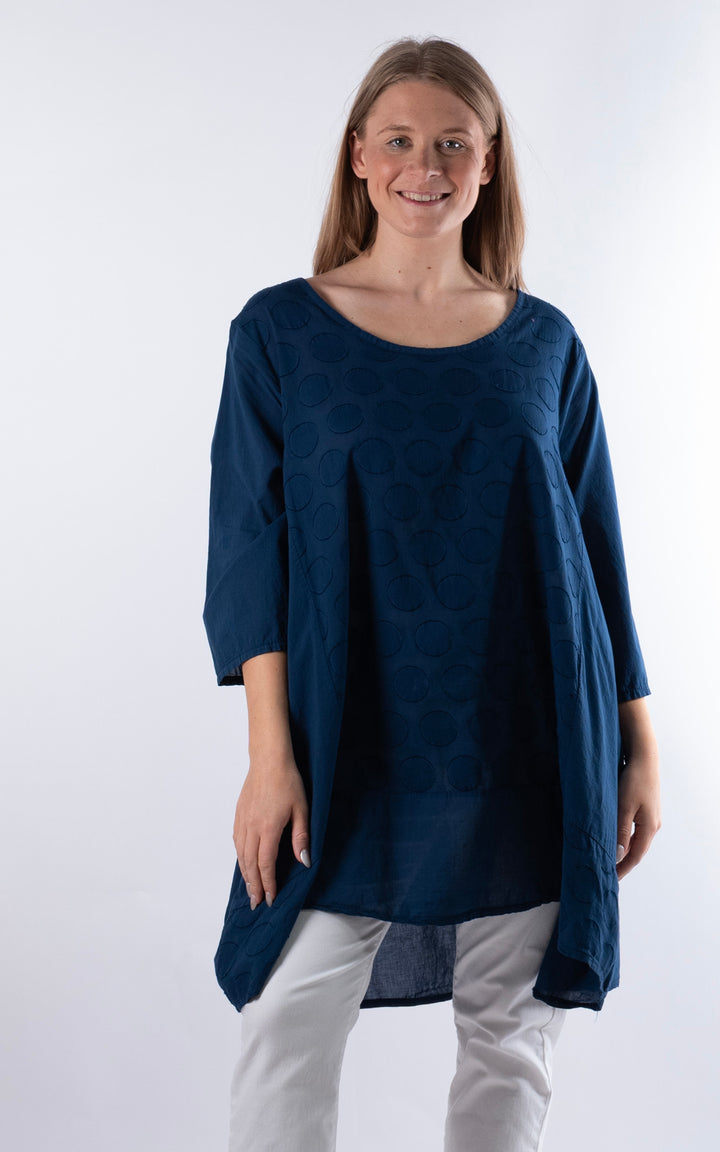 Zena Spotted Longline Top | Navy