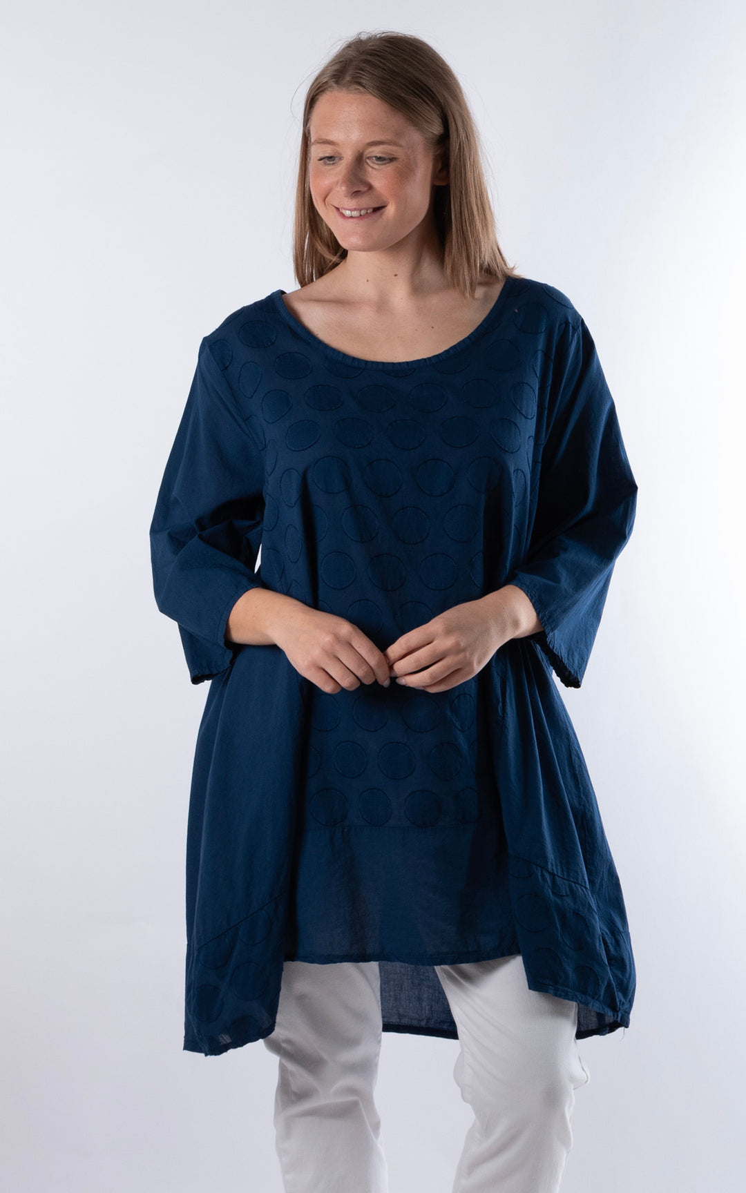 Zena Spotted Longline Top | Navy