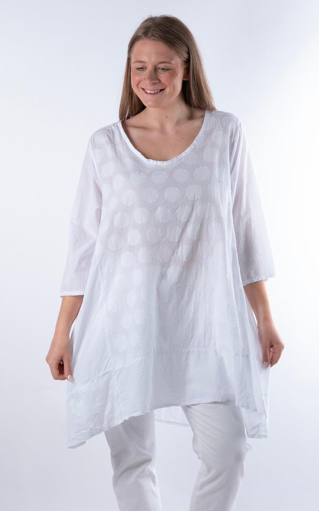 Zena Spotted Longline Top | White