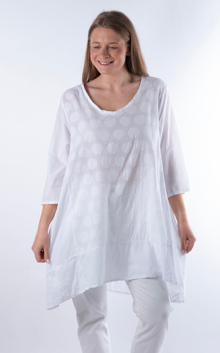 Zena Spotted Longline Top | White
