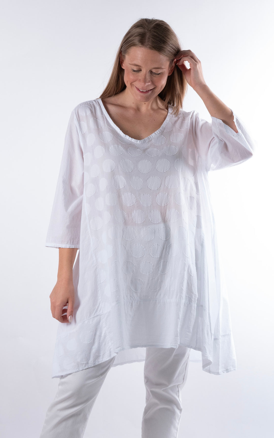 Zena Spotted Longline Top | White