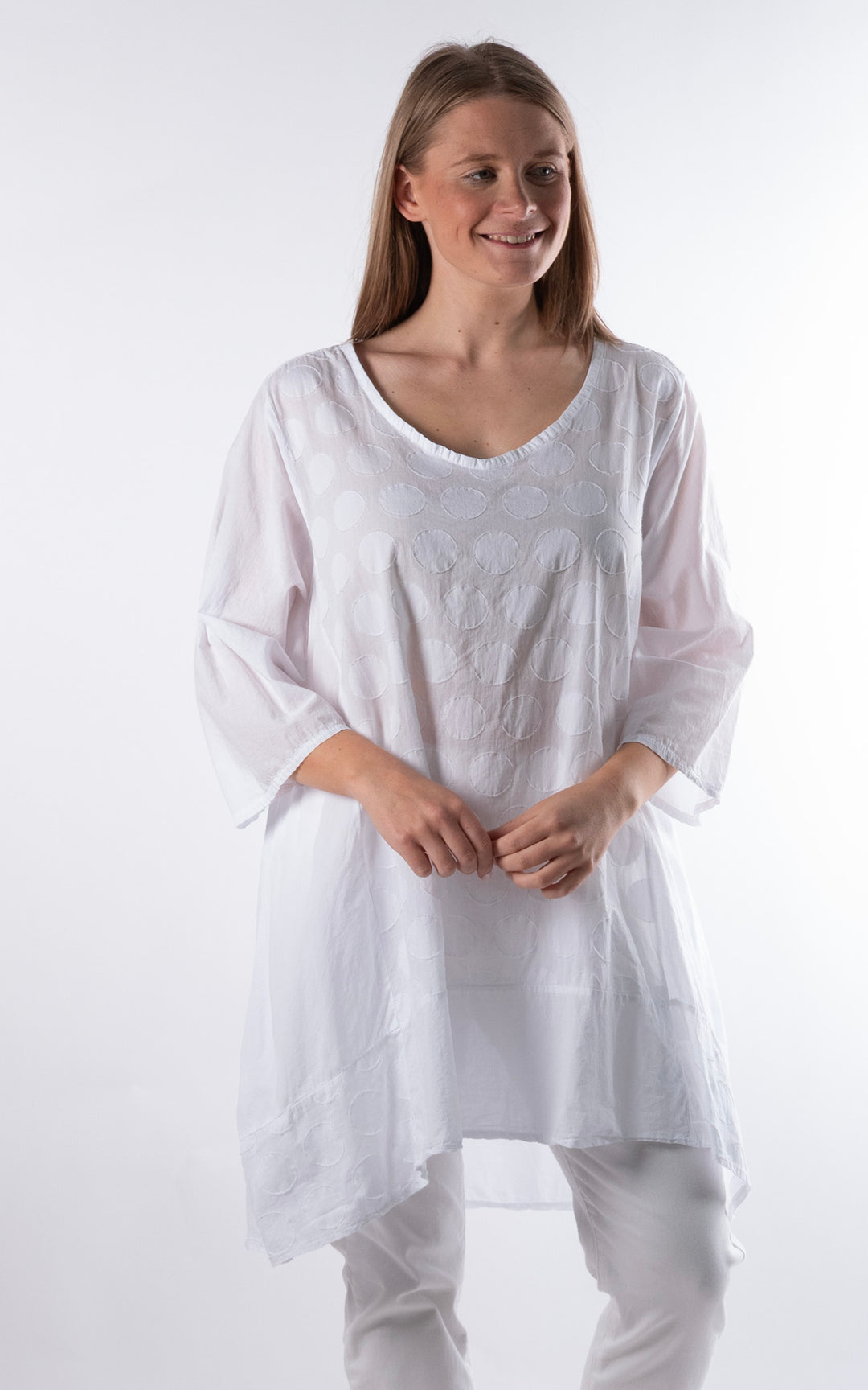 Zena Spotted Longline Top | White