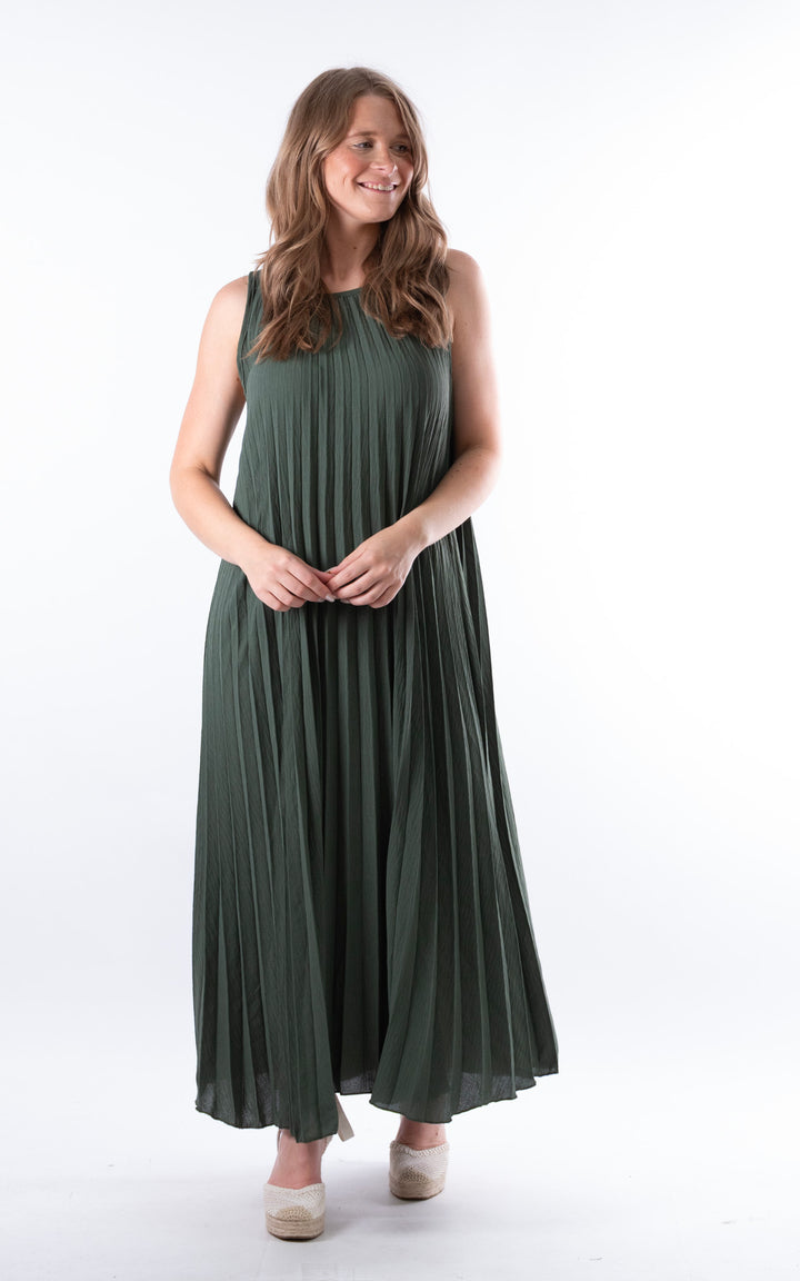 Zoe Maxi Pleated Dress | Khaki