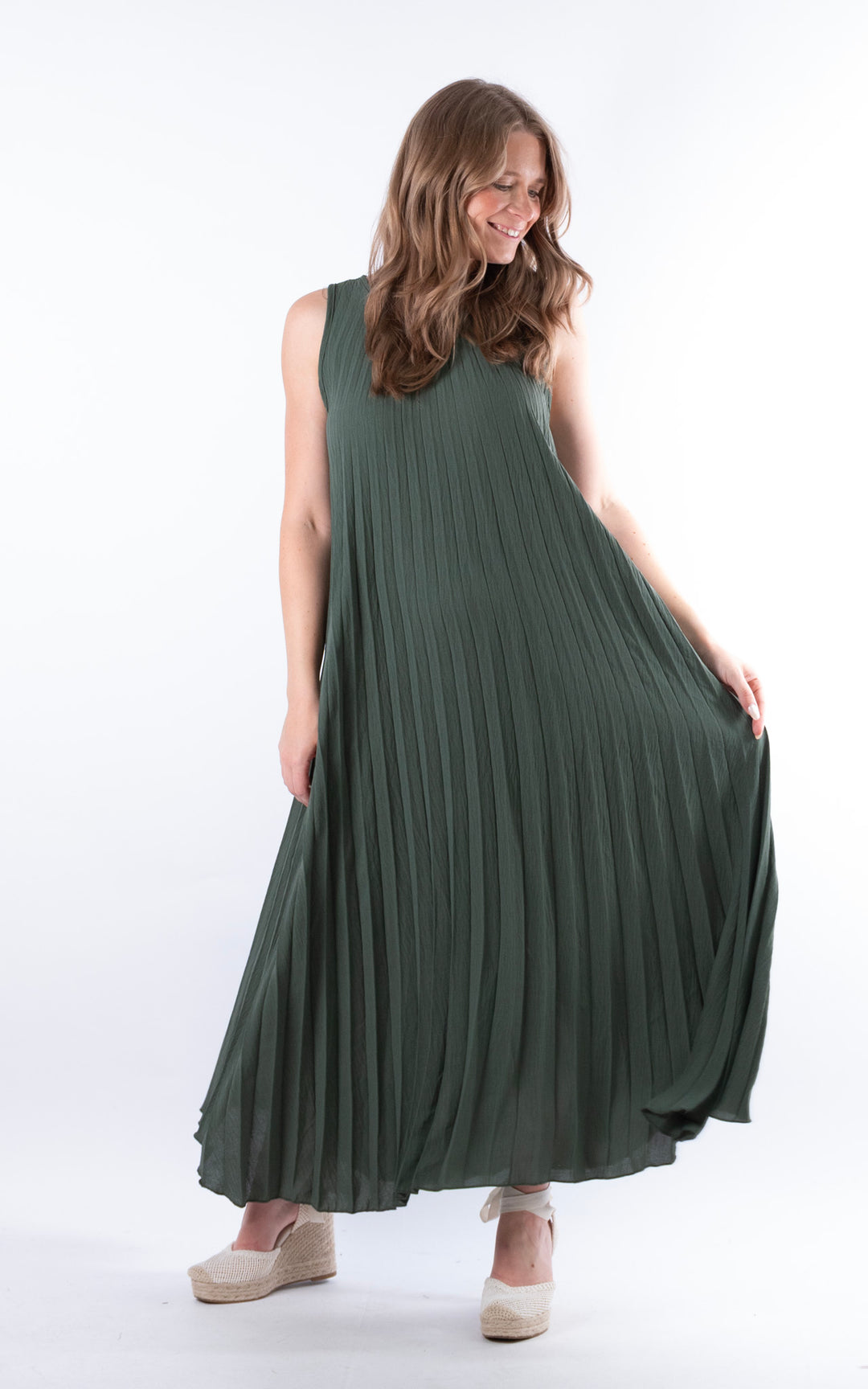 Zoe Maxi Pleated Dress | Khaki