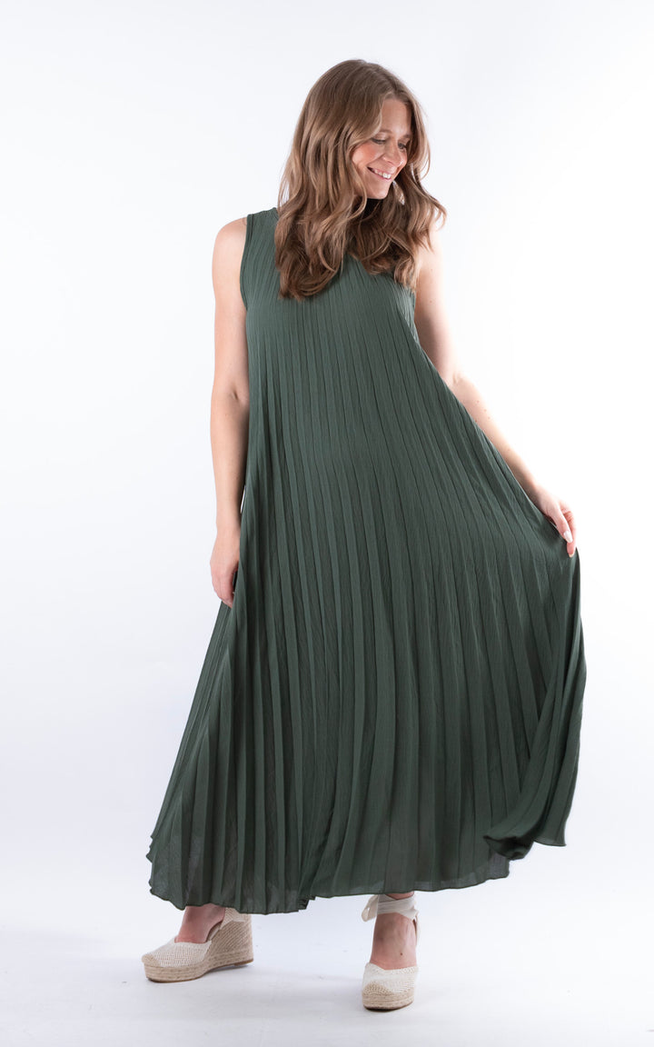 Zoe Maxi Pleated Dress | Khaki