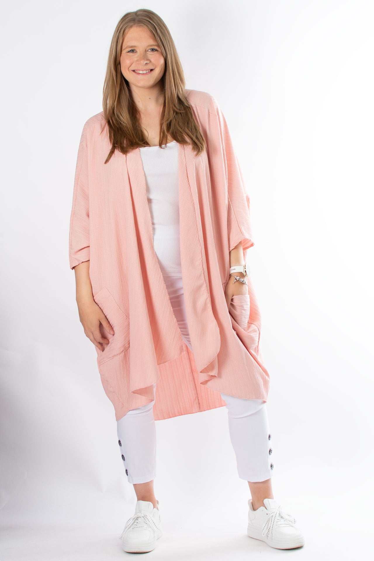 Zoe Waterfall Cardigan Dusky Pink Room Lytham