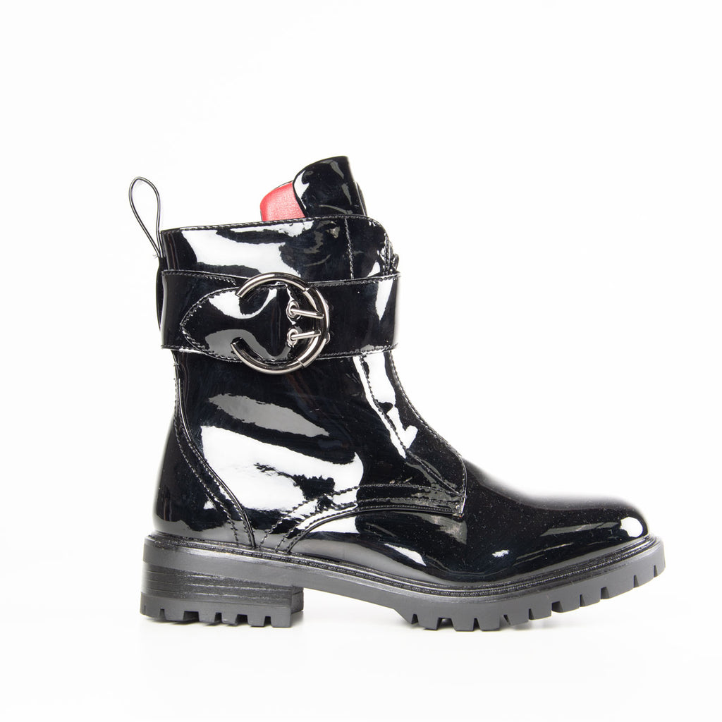 Cassie Buckle Boot | Black | Patent