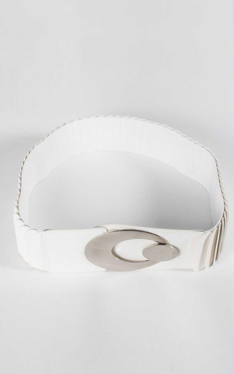 Layered Oval Buckle Belt | White