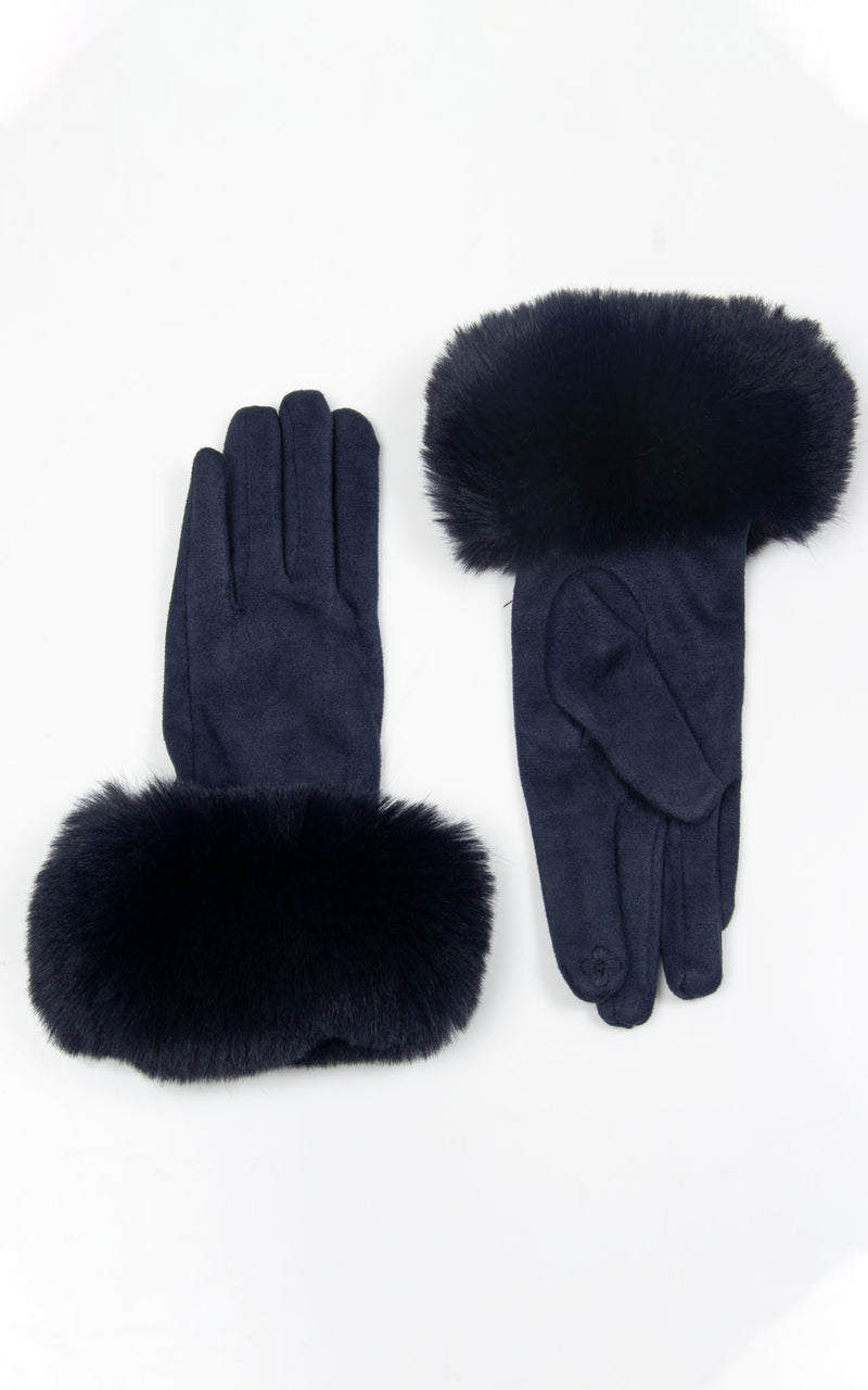 Faux Fur Gloves| Navy