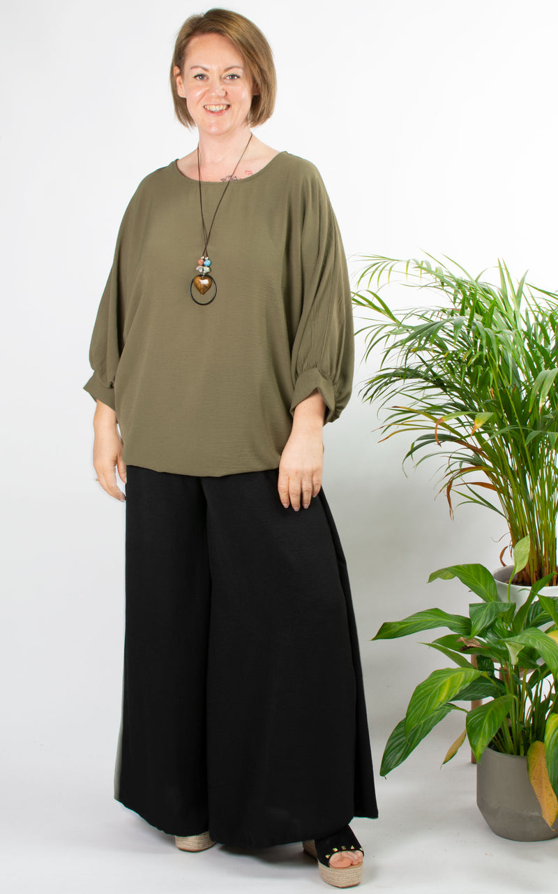 Whoopi Batwing Necklace Top | Khaki